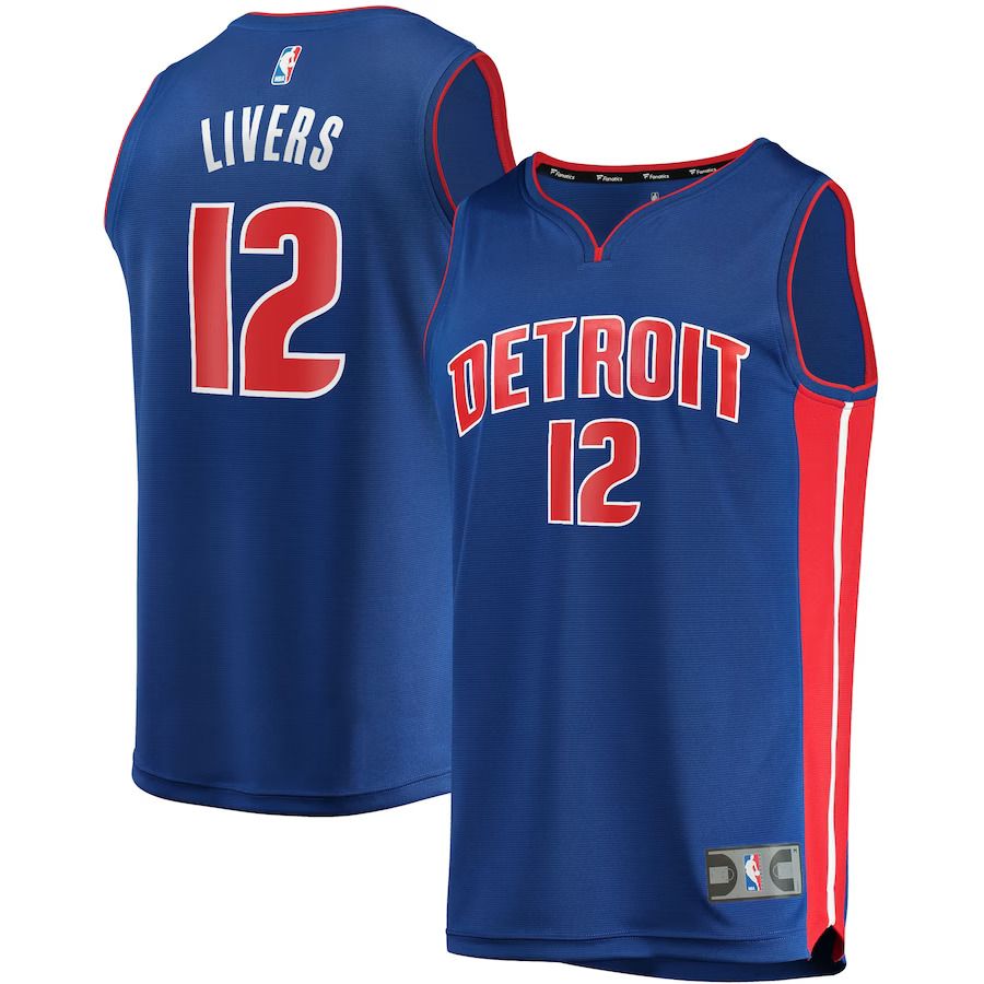 Men Detroit Pistons 12 Isaiah Livers Fanatics Branded Blue Fast Break Replica NBA Jersey